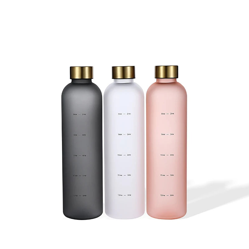 2025 New Arriving Plastic Bottles Matte Opaque with Time Marker Water Bottles Slim Bottles Wholesale