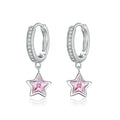 925 Sterling Silver Jewelry Dazzling Pink Star CZ Light Stud Earrings for Women Girls Gift Statement Jewelry BSE414