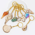 New Fashion Various Shape Colorful Sea Beach Shell Gold Plated Metal Chain Souvenirs Gift Keychain for Friends Kids Children