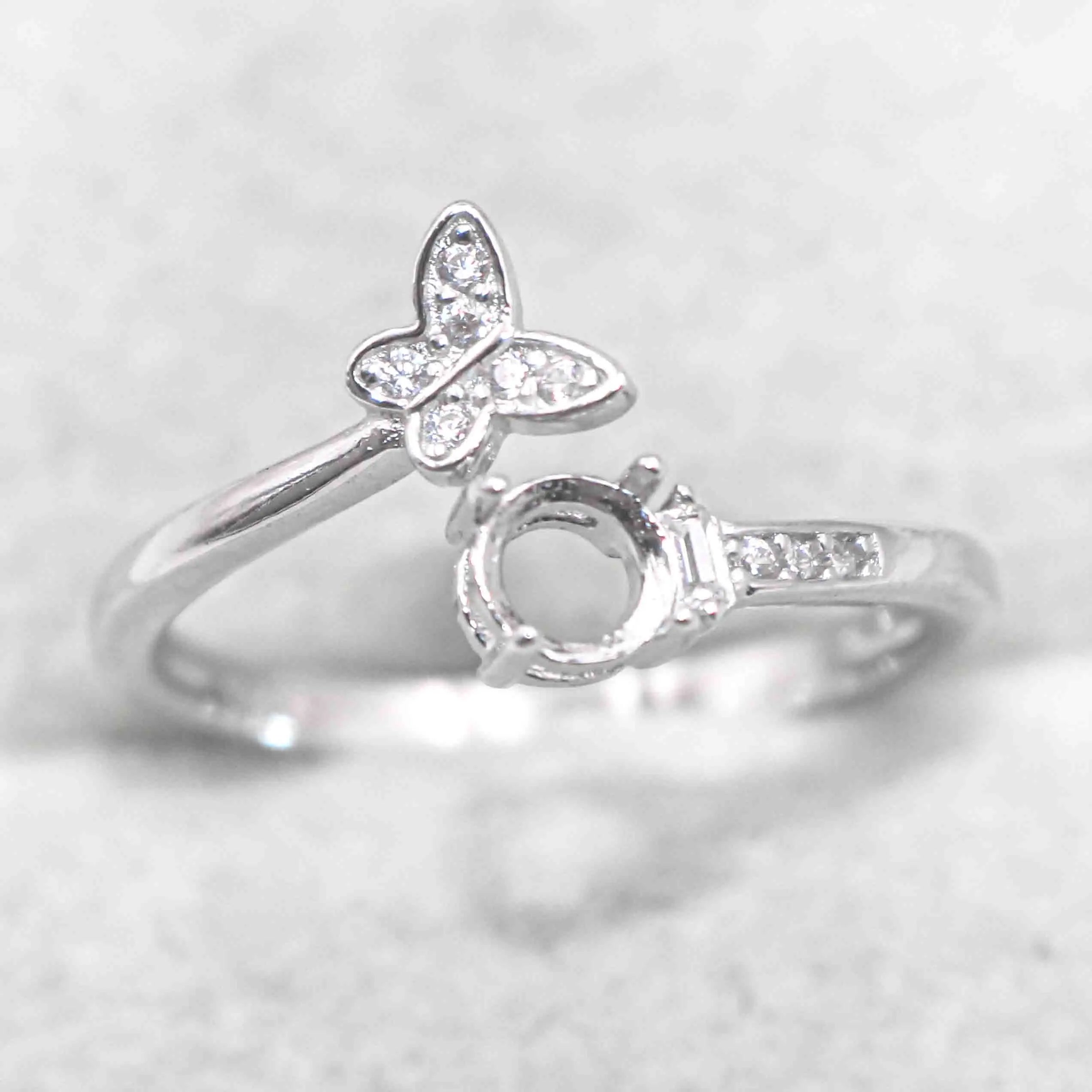 Sterling Silver 4*4mm Semi Mount Ring Empty Frame Blank Support Claw Setting S925 Base Holder Without Center Stone for DIY Inlay