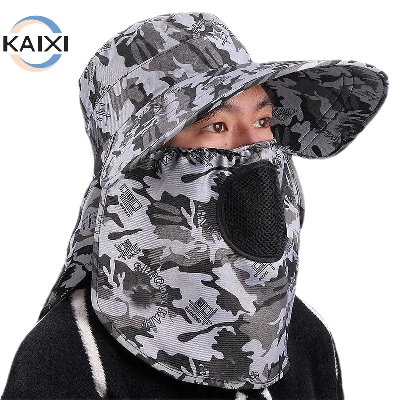 Men's Tea Picking Hat Outdoor Sun  Farm Work Sun  Windproof and Uv Resistant Hat Mountain Climbing Hat