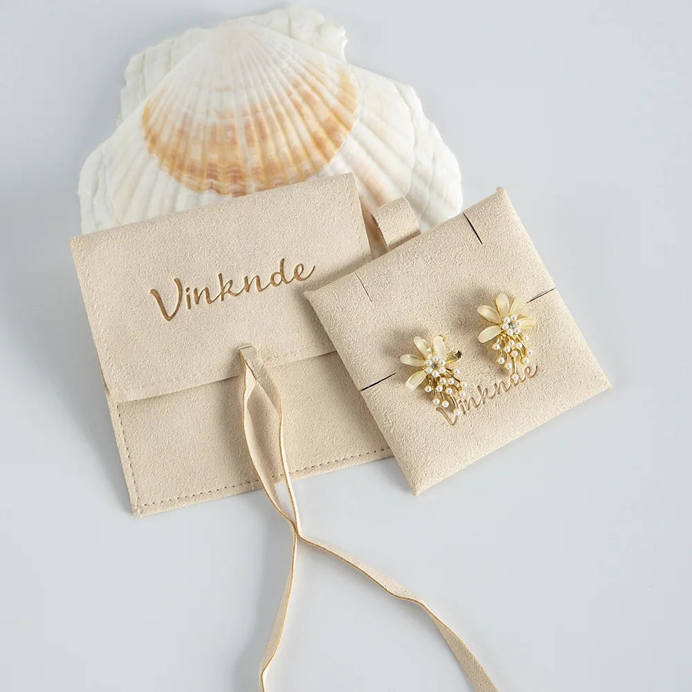 Beige Light Brown Luxury Suede Jewelry Display Organizer Ring Holder Earring Card Necklace Pouch Travel-friendly Package Set