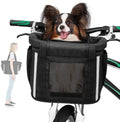 Dogs Carrier Bike Basket Pet Bike Baskets Folding Removable Handlebar Bag with Dog Mat Seatbelt Mesh Window
