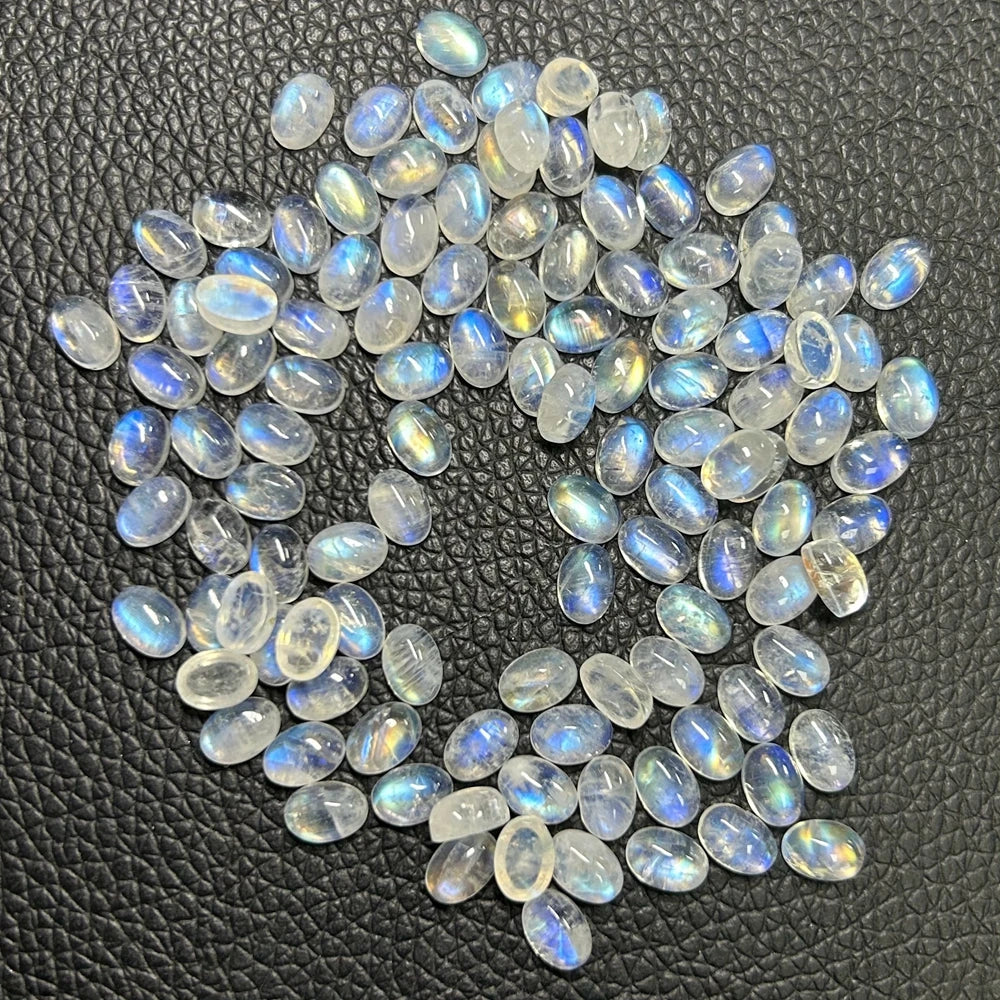 Natural White Moon Stone Oval Flat Bottom Cabochon 3x5mm to 5x7mm Loose Gemstone for Jewelry