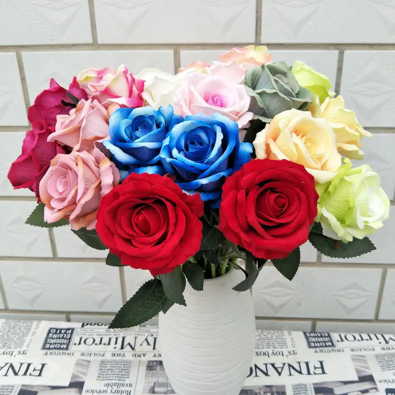 Artificial Single Velvet Rose Flower for Home Living Room Decoration Flower Material