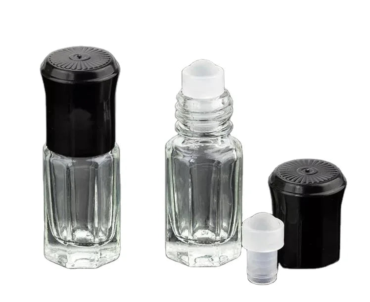 Empty Octagonal Shape Glass Bottle 3ml Attar Perfume Oil Glass Roller Bottle