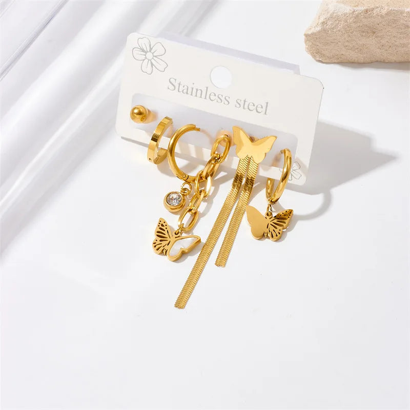 New 316l Stainless Steel 18k Gold Plated Tarnish Free Butterfly Earring Hypoallergenic Earrings Set for Women Lady