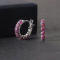 RZ0014 Abiding Fine Jewelry Custom Inside Outside Hoops Natural Ruby 925 Sterling Silver Round Huggie Hoop Earring