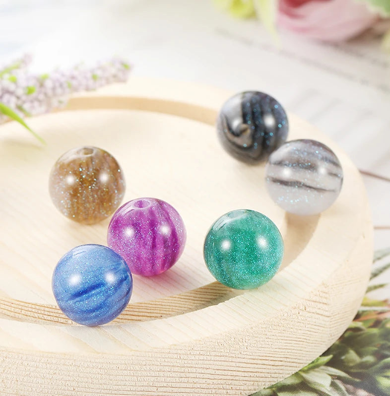 Vintage Colorful and Gorgeous Starry Sky Semi Transparent Straight Hole Round Acrylic DIY Handmade Beaded Jewelry Accessories