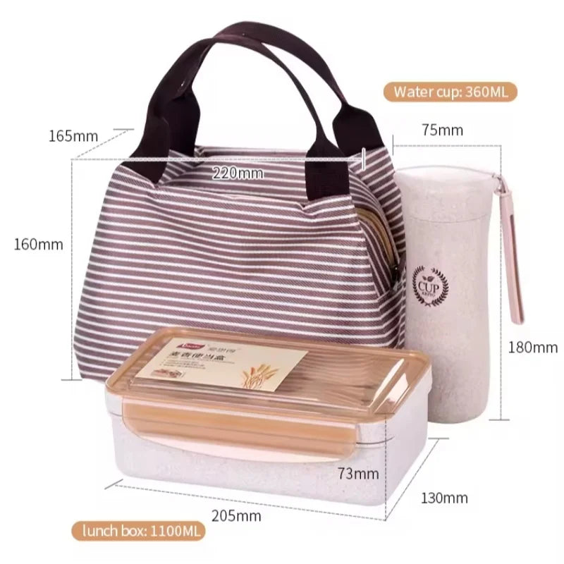 Lunch Box Set 1.1L Wheat Straw BPA Free Leakproof Bento Lunch Box with Bag and Bottle MegaBDM
