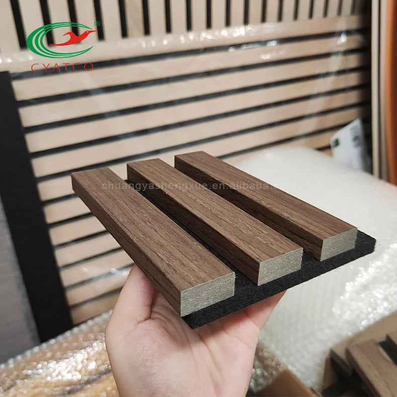 CYATCO  Eco Friendly MDF and PET 3D Wall Decoration Wood Timber Slatted Acoustic Panels for Sound Proof Studio