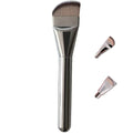 Custom Silver Kabuki Pro Mask Fan Brush Aluminum Handle Liquid Powder Makeup Brush for Foundation & Facial Concealer