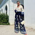 Enyami Loose Long Sleeved Top Wide Leg Pants Two Piece Set Button-Up Shirt Pants Casual Loose Shirt Trousers Two Piece Set
