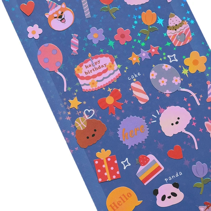 Nekoni Glitter Stickers Sheets Fruit Decal Stickers Animal Adhesive Decorative Waterproof Holographic Stickers