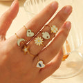 Free Size Tarnish Free Waterproof Stainless Steel Enamel Flower Heart Ring 18K Gold Fashion Jewelry Rings for Unisex