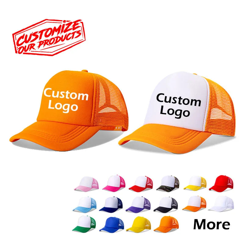 Factory Wholesale Custom Logo Black 5 Panel Polyester Foam Front Baseball Cap Two Tone Nylon Mesh Tracker Hats for Adult Kids