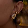 J&D Designer Two-Tone Stud Earrings Hammered Star Meteor 18K Gold Plated Stainless Steel Earrings Fashion Jewelry for Women
