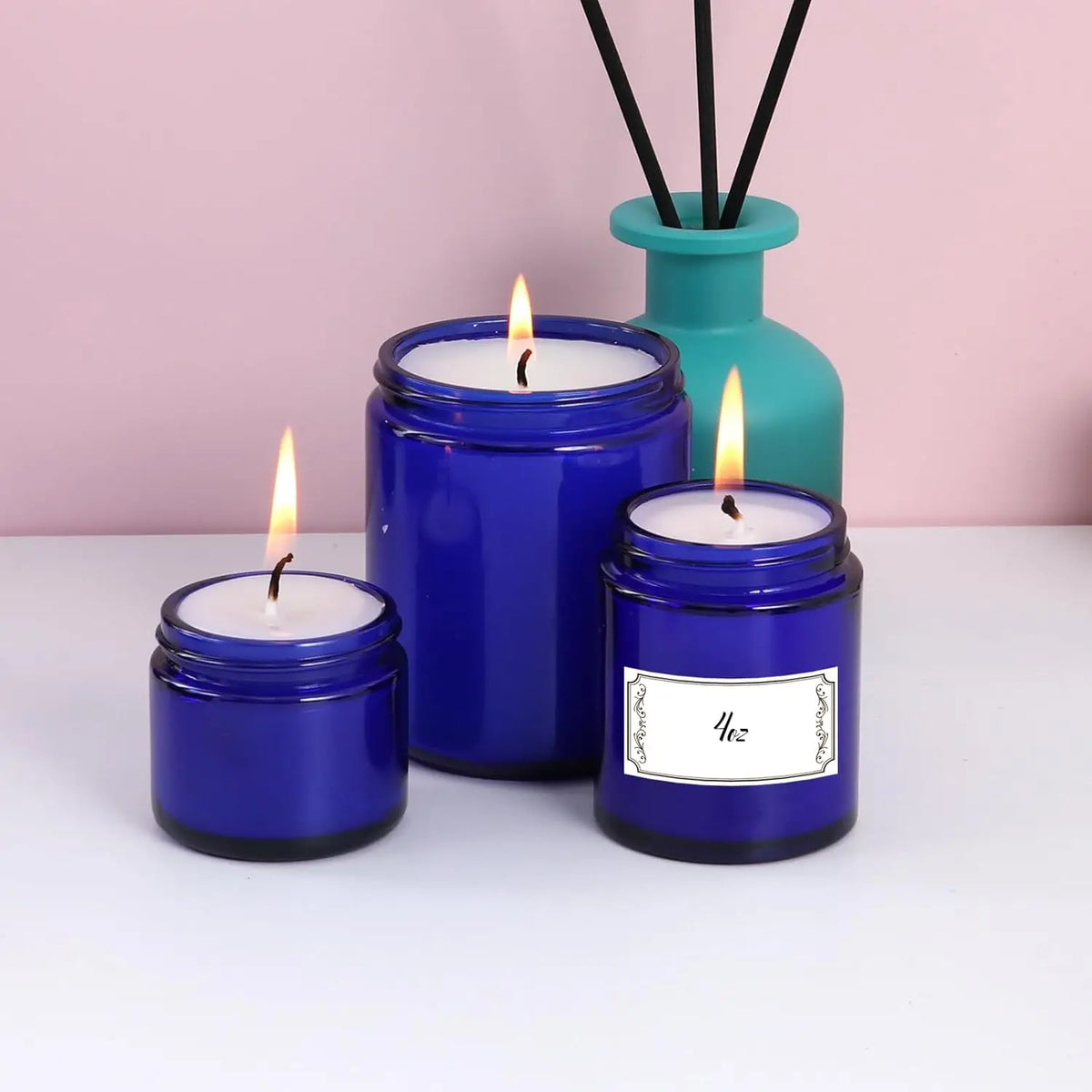 Round Empty 8oz 250ml Cobalt Blue Glass Candle Jars Blue Candle Holders Lanterns With Metal Lids for Making Candles