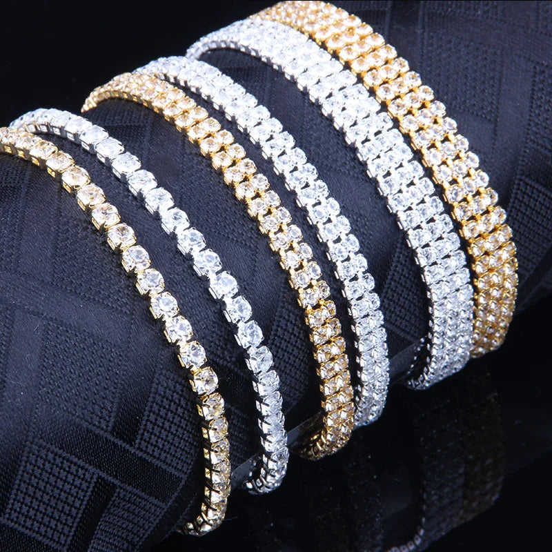China Luxury Three Row Women Anklet Crystal Stone Golden Bangles Tennis Ankle Bracelet with Gemstone