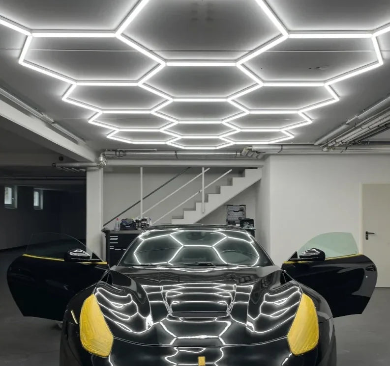 Wholesale Customization Support Hexagon Garage Lights LED Ceiling Car Workshop Barber Store Hexagon Lights Ceiling LED