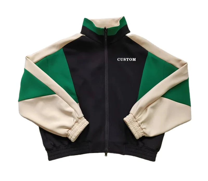 Custom Women Regular Varsity Cute Breathable Woven Windbreaker Jacket Eco-Friendly Front Tri-color Track Neon Quilt Panel