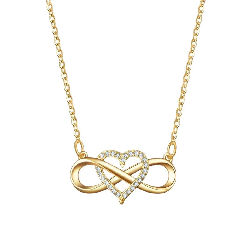 Fashion Jewelry New Gold Heart-shaped Lucky 8 Diamond Love Pendant Necklace