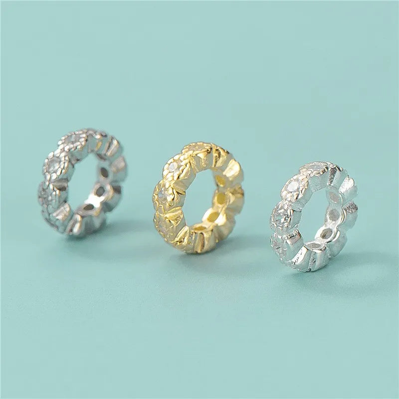 Wholesale Gold Plated 925 Sterling Silver Zircon Circle Beads Loose Spacer Charms for DIY Jewelry Making