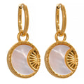 JINYOU 273 Natural Shell Stainless Steel Round Crescent Moon Pendant Dangling Earrings 18k Gold Plated for Women Jewelry