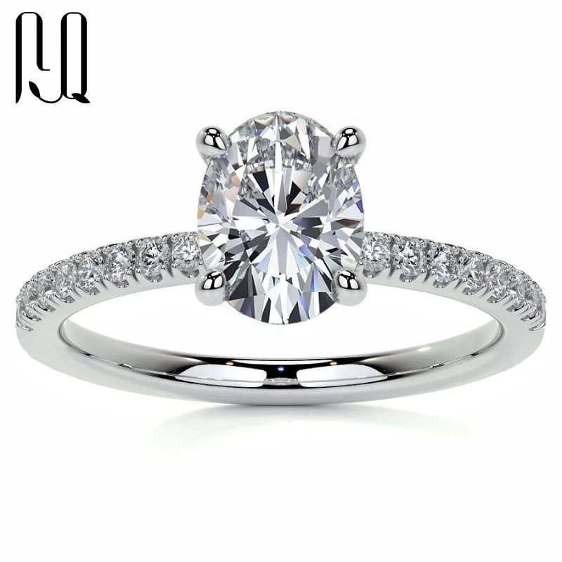 PYQ Luxury 1ct 2ct 3ct 925 Sterling Silver Engagement Rings Oval Cut Moissanite Wedding Rings for Women