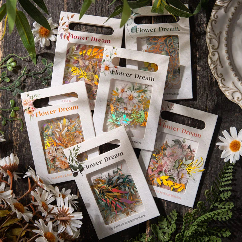 Dream Series Retro Hand Account Collage Material Decoration 40-Piece Pack Bronzing Plant Stickers 6 Models Decorative Stickers