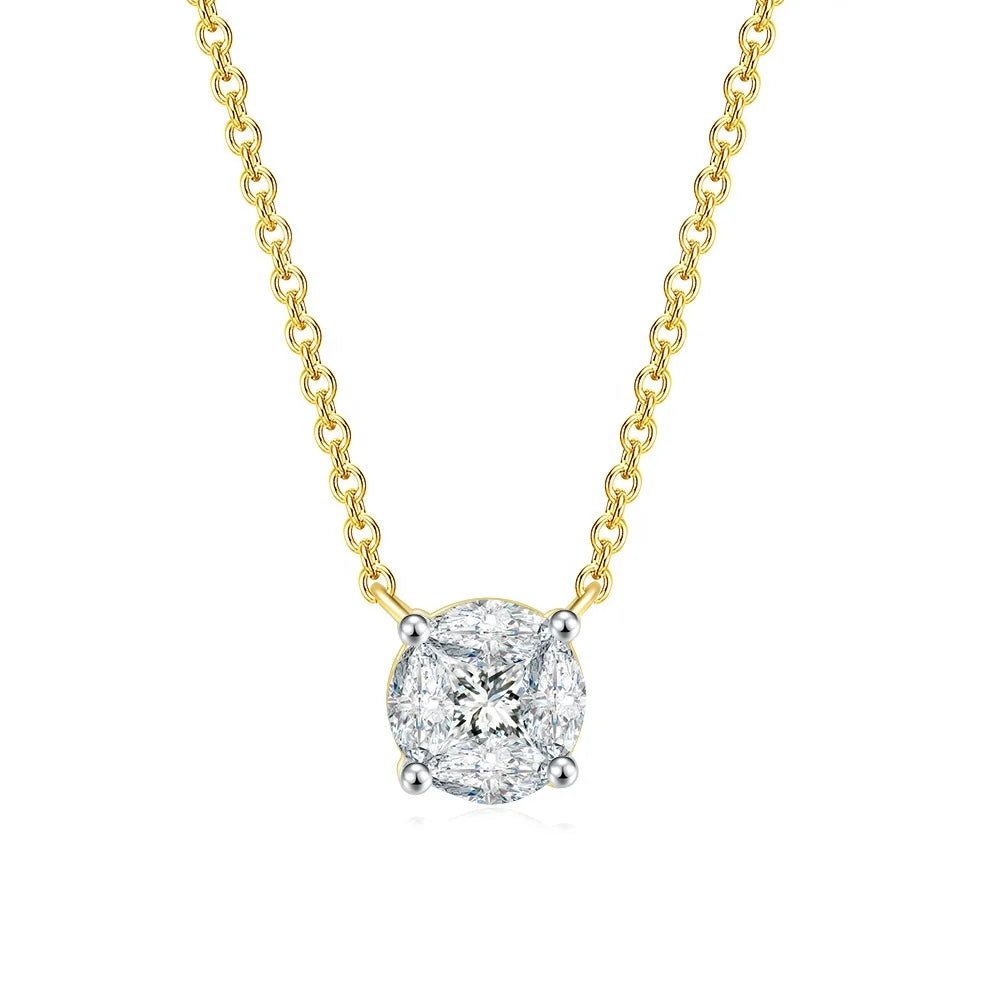 Women's Korean Fashion Hip Hop Classic Geometric Zircon Pendant Necklace Brass Material Platinum Plated Link Chain Gift Jewelry