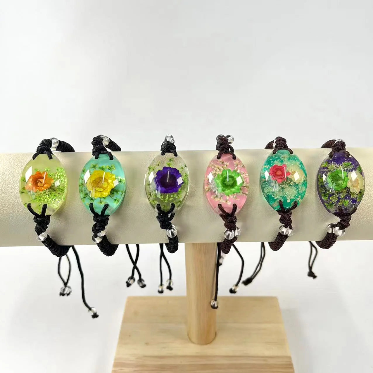 New Custom Adjustable Bracelet Wholesale Oval Dried Flower Jewelry Men Natural Dried Flowers Bracelet