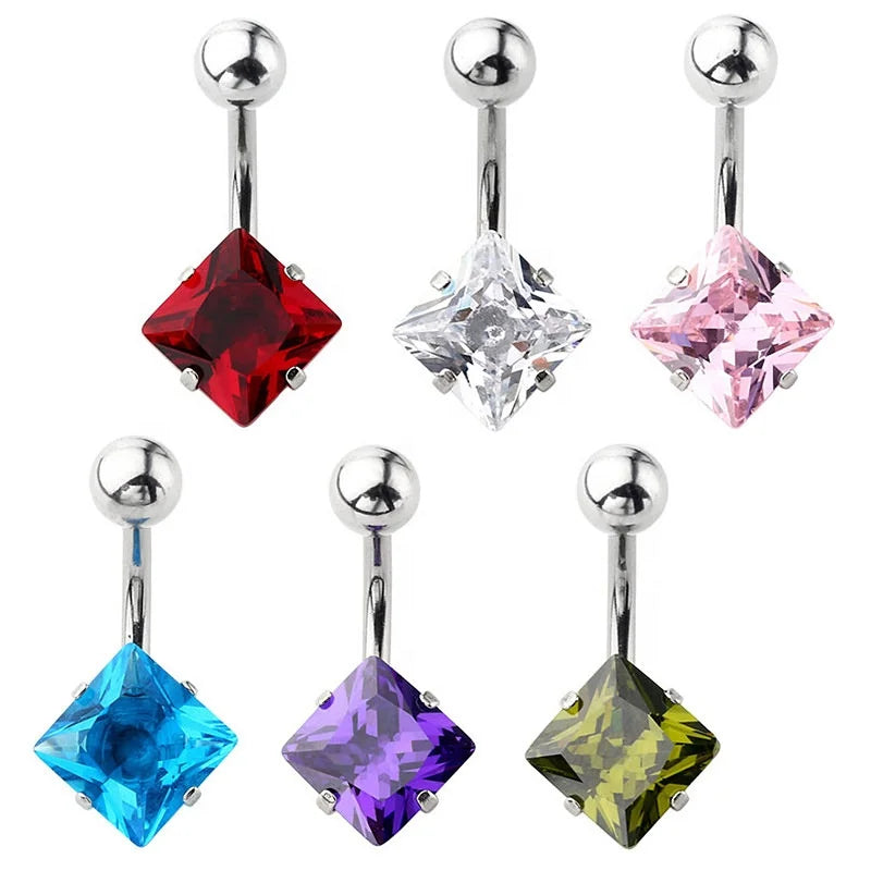 Low MOQ Stainless Steel Belly Button Ring Piercing Jewelry Fashion Single Cubic Square Zircon Navel Stud  Piercing Accessories