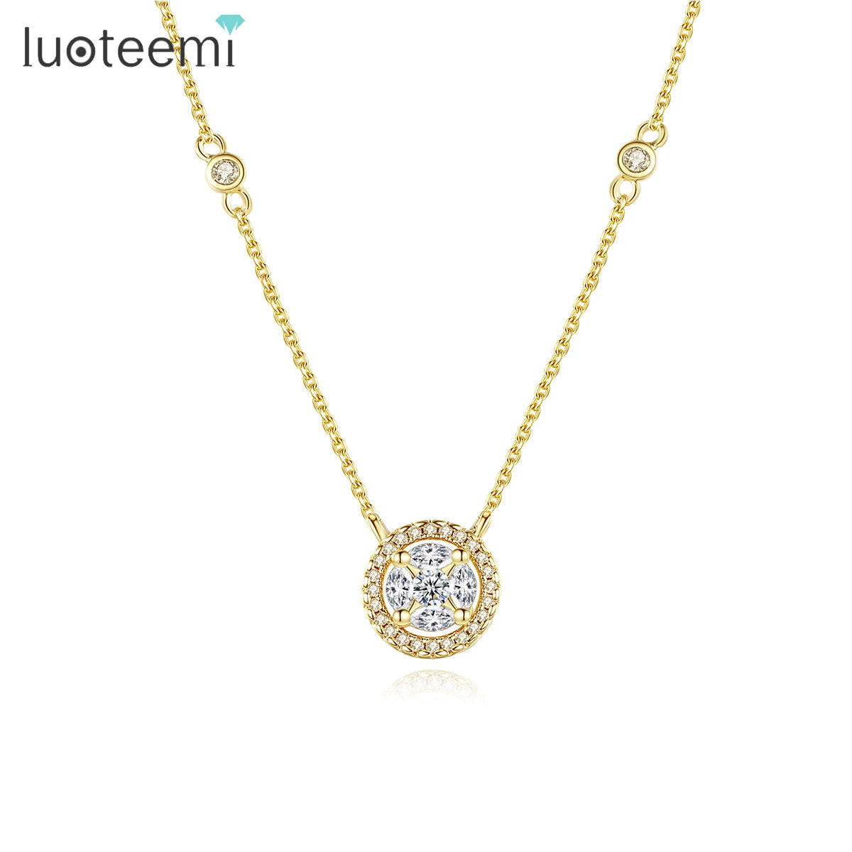 LUOTEEMI Trendy Dainty Chains Necklace Cubic Zircon Womens Necklaces 202118K Gold Plated Charm Pendant