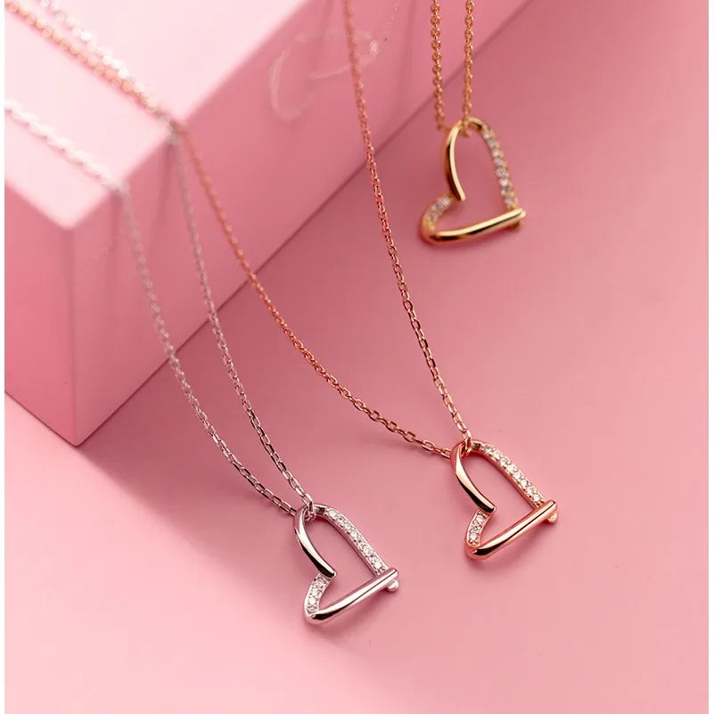 Cubic Zircon Heart Pendant Rose Gold Plated 925 Sterling Silver Necklaces Fashion Jewelry for Women