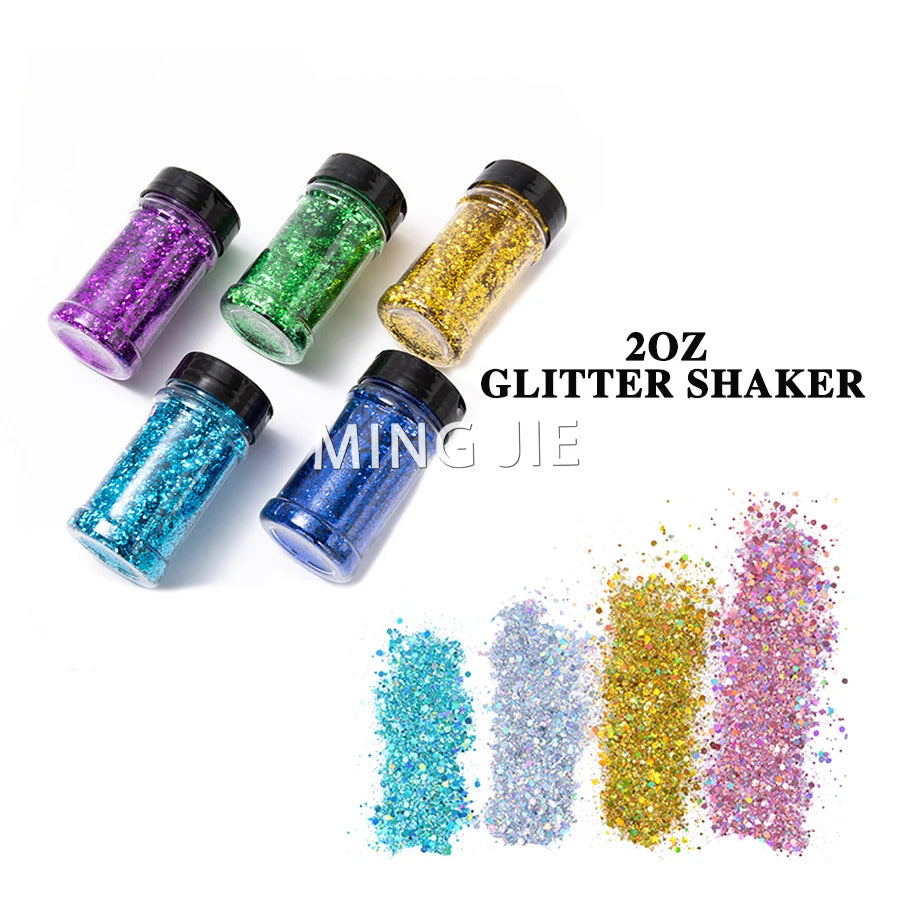 YMJ Polyester PET Holographic Chunky Mix Glitter in Jar Shaker-5G 10G 1OZ 2OZ-for Tumblers Resin Crafts Nail Art