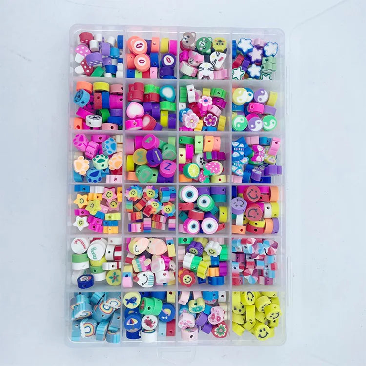 480 Pieces of 24 Flower Smiling Face Cloud rainbow Fruit Slices Polymer Clay Spacer Bead Set Women's Bracelet Jewelry Production