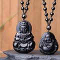 Lucky Amulet Fengshui Couples Necklace Religious Black Obsidian Necklace Bodhisattva Maitreya Buddha Pendant Necklace for Unisex