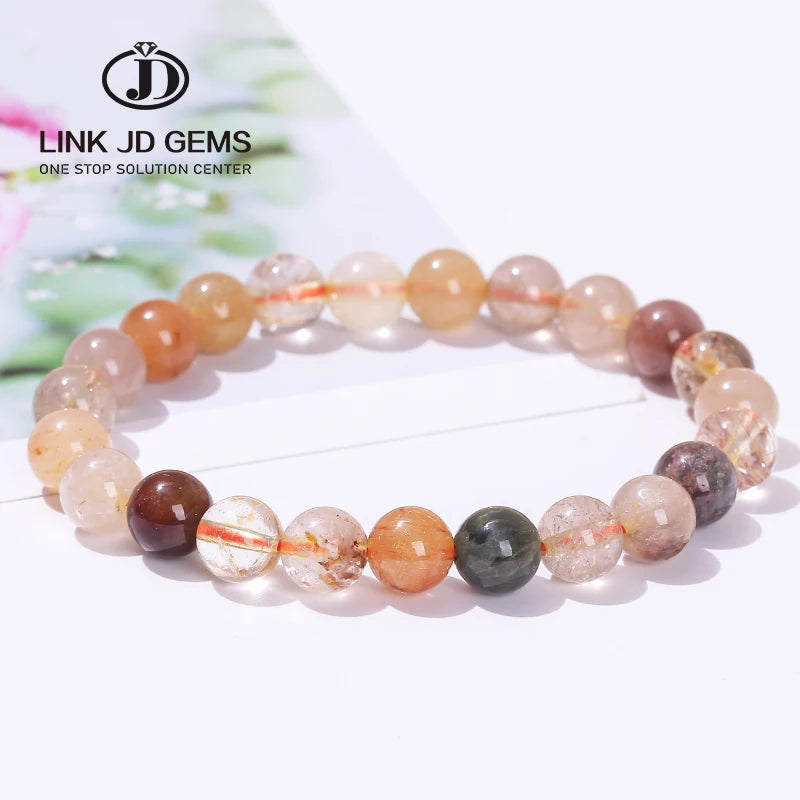 JD High Quality Multicolor Rutilated Quartz Crystal Bead Bracelet for Women Fashion Jewelry Crystal Healing Stone Stretch Bangle