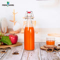 Custom Logo Transparent Soft Square Glass Water Bottle with Swing Top Cap 1000ml Capacity for Beer Energy Drinks