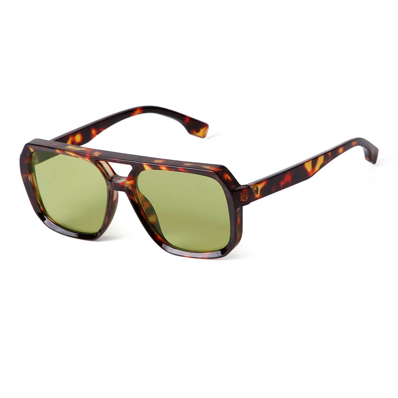 ADE WU STY22749 Women Fashion Pilot Sunglasses Vintage Double Bridge Yellow Lens Sunglasses Leopard Aviation Shades UV400
