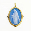 Heizun Large Agate Cameo Catholic Medal 18 Kt Gold Plated Jewelry Holy Family Mother Mary Pendant S925 Sterling Silver Necklace