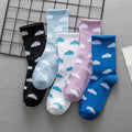 College Style Women Blue White Cloud Patterned Crew Socks Breathable Sport Cotton Sock