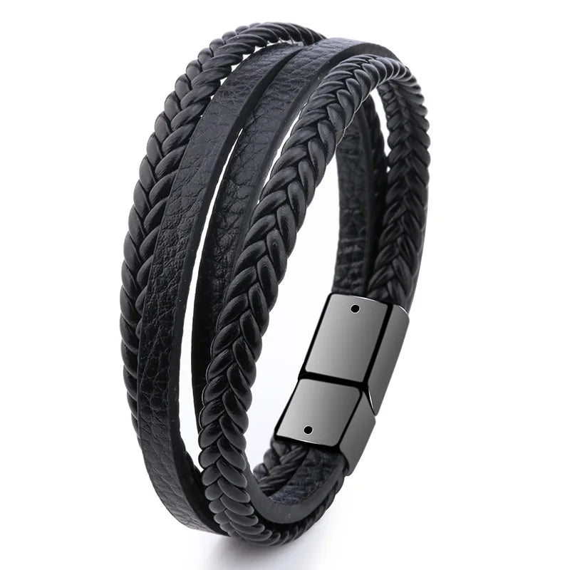 Trendy Genuine Leather Bracelets Men Multilayer Braided Rope Bracelets Jewelry