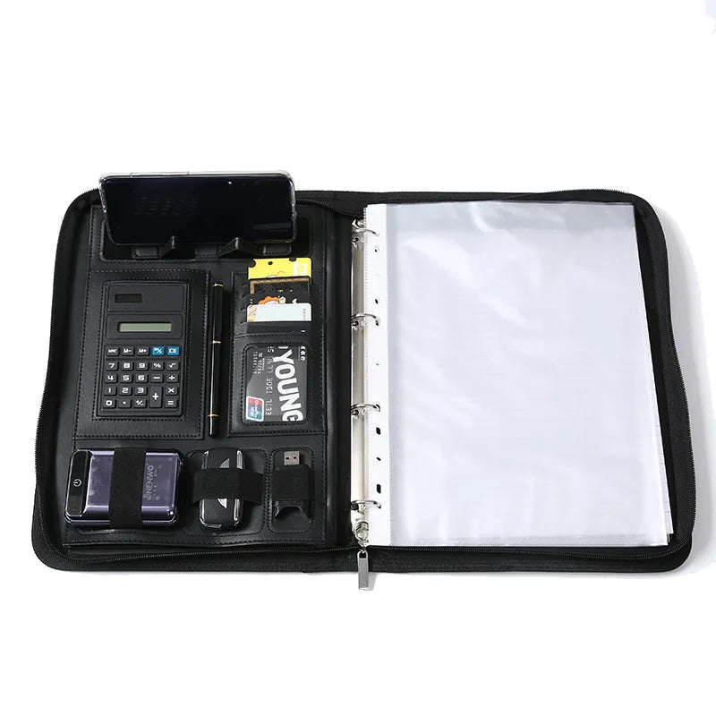 File Folder Storage Document Portfolio Bag Pu Leather Ring Premium Custom Logo Design Portfolio