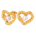 Ins Style 18k Gold Plated Stainless Steel Light Luxury Elegant Fashion Jewelry Heart Shape Pearl Stud Earrings for Women