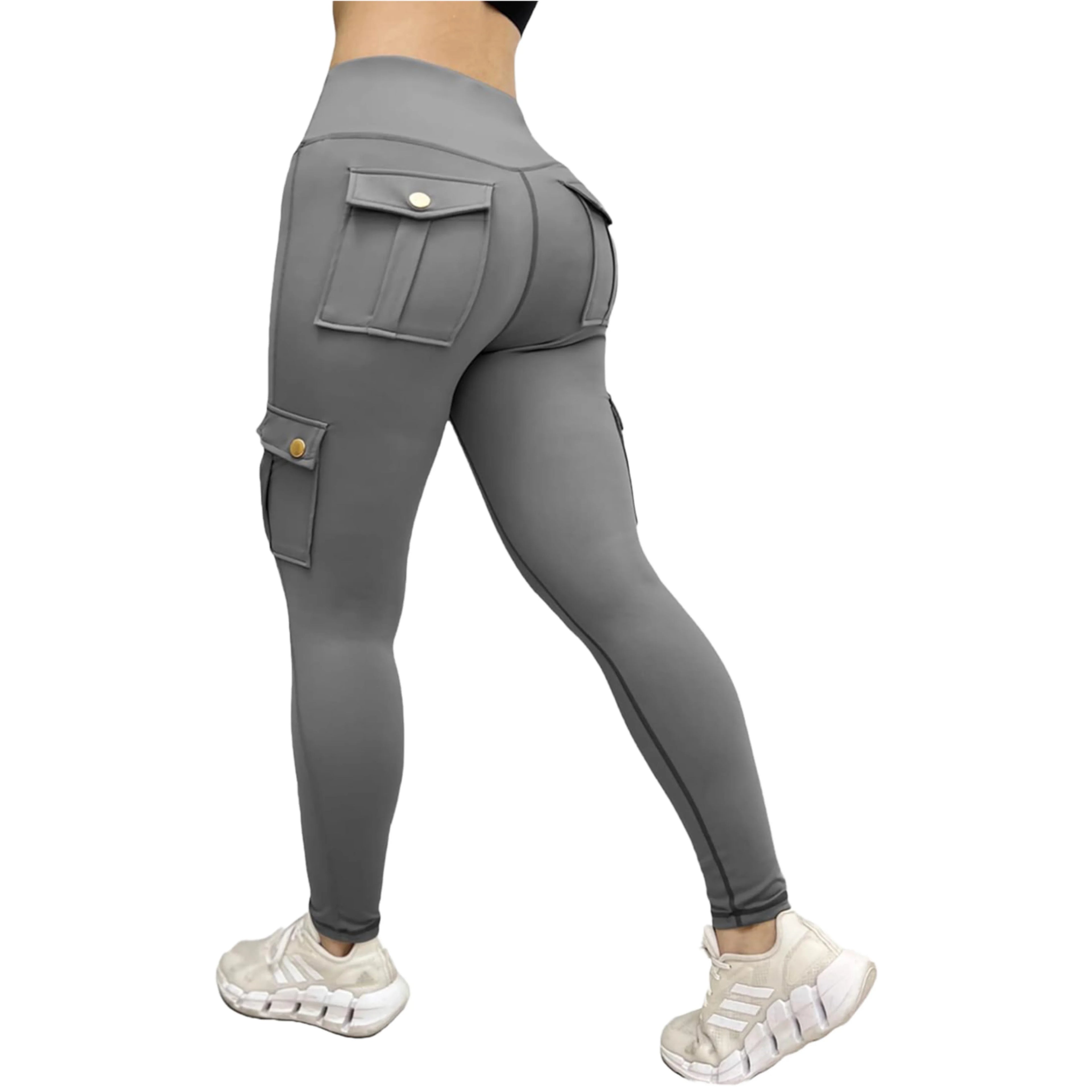 Women's High Waist Spandex Yoga Pants with Solid Pattern Flip Pockets Mid-Hip Tight Fit Fitness Weightlifting Chrysanthemum Logo