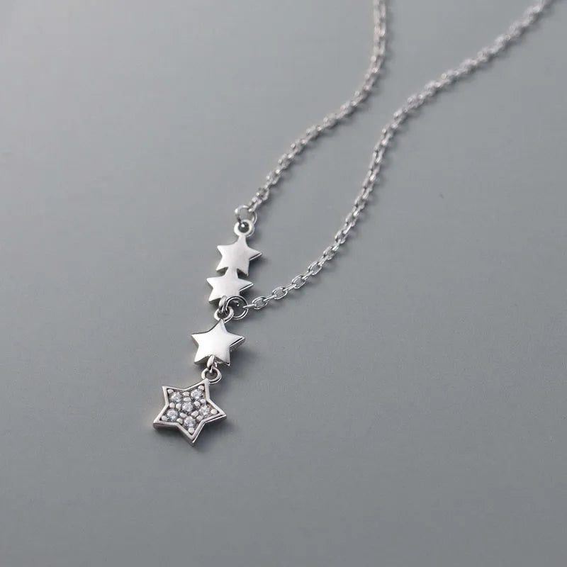 925 Sterling Silver 5 Pieces Star Zircon Wedding Pendant Necklaces for Women Christmas Gifts Jewelry