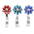 Custom Rhinestone Crystal Flower Shape Retractable ID Badge Holder Reels for Nurse Doctor Accessories