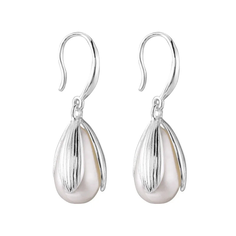 925 Sterling Silver Jewellery Shell Pearl Drop Earrings Women Fashion Jewelry